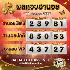 ผลหวยฮานอย 11 เมษายน 2568 rachalotto888