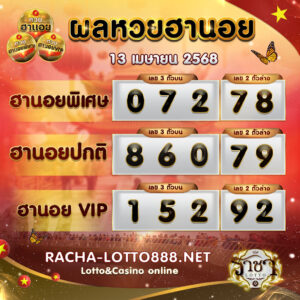 ผลหวยฮานอย 13 เมษายน 2568 rachalotto888