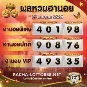 ผลหวยฮานอย 15 เมษายน 2568 rachalotto888