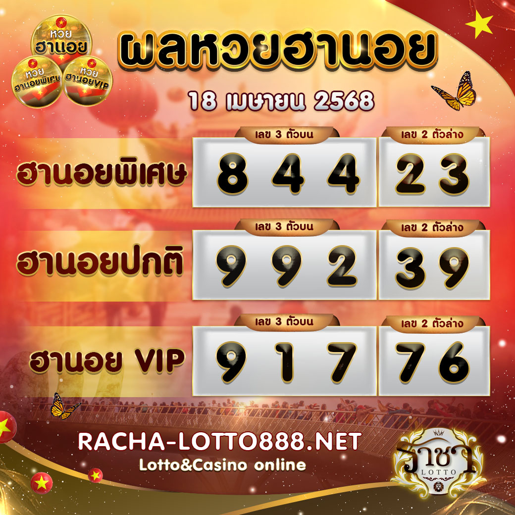 ผลหวยฮานอย 18 เมษายน 2568 rachalotto888