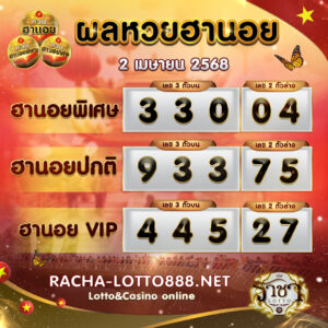 ผลหวยฮานอย 2 เมษายน 2568 rachalotto888