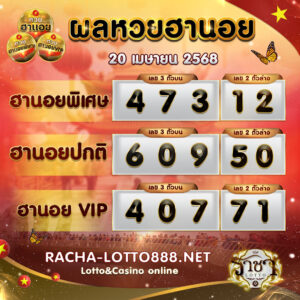 ผลหวยฮานอย 20 เมษายน 2568 rachalotto888