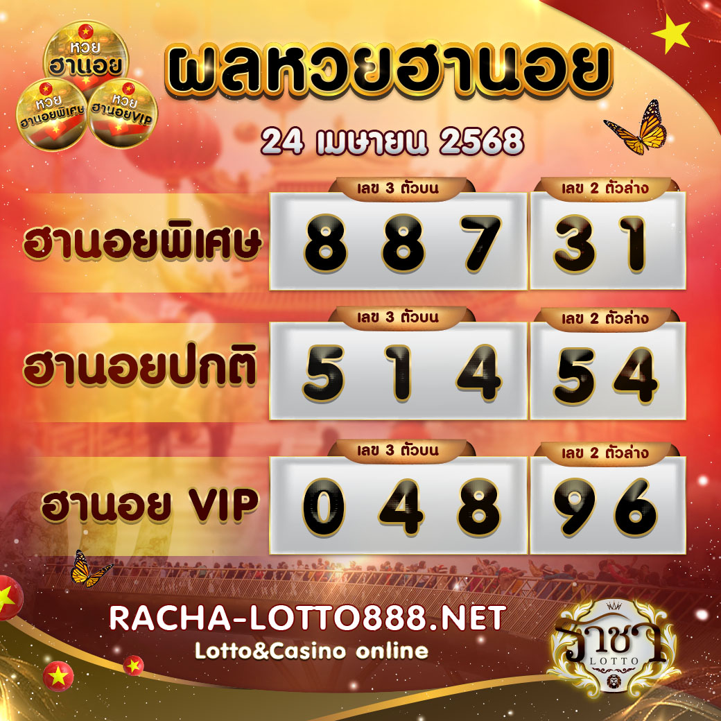 ผลหวยฮานอย 24 เมษายน 2568 rachalotto888