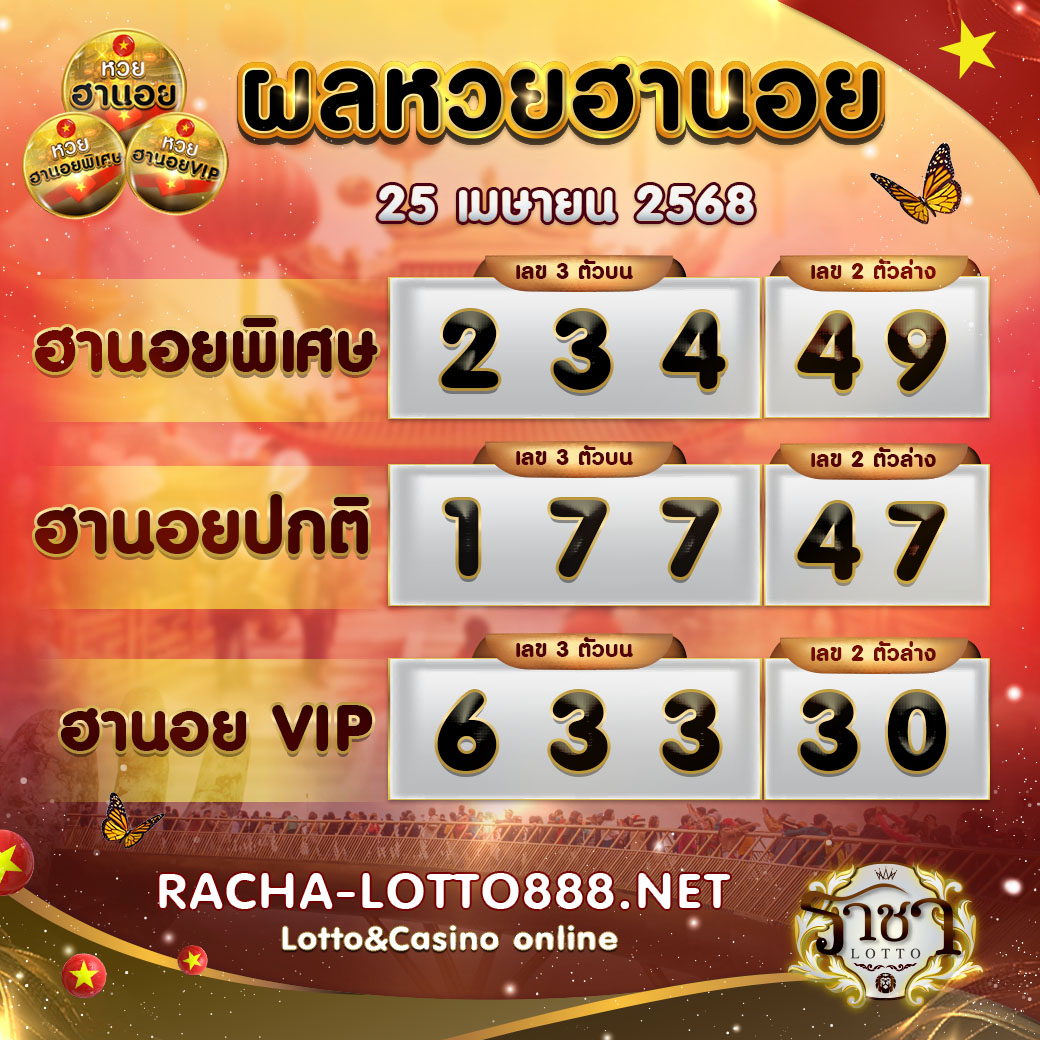 ผลหวยฮานอย 25 เมษายน 2568 rachalotto888