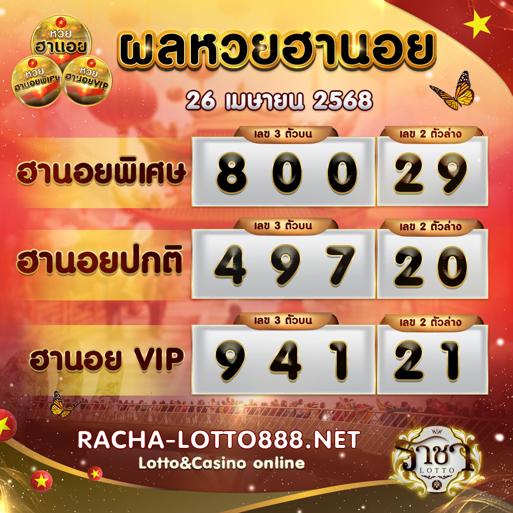 ผลหวยฮานอย 26 เมษายน 2568 rachalotto888