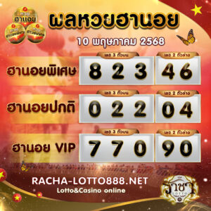 ผลหวยฮานอย 10 พฤษภาคม 2568 rachalotto888