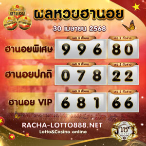 ผลหวยฮานอย 30 เมษายน 2568 rachalotto888