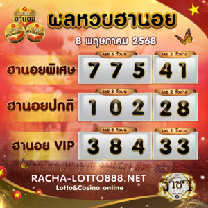 ผลหวยฮานอย 8พฤษภาคม 2568 rachalotto888