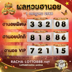 ผลหวยฮานอย 1 กรกฏาคม 2568 rachalotto888