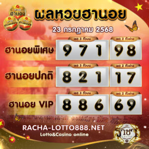 ผลหวยฮานอย 23 กรกฏาคม 2568 rachalotto888